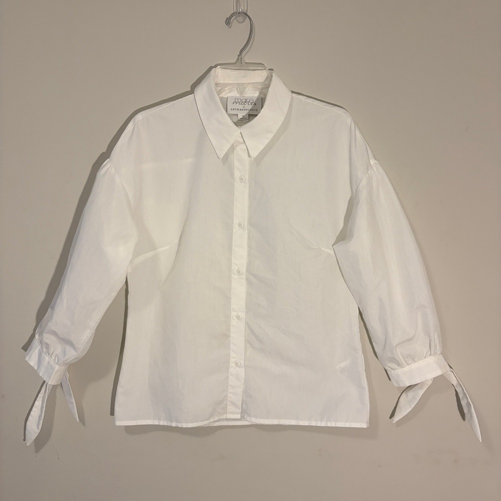 Mare Mare x Anthropologie Tie Cuff Button Down Shirt White SizeM Boho Tie Sleeve